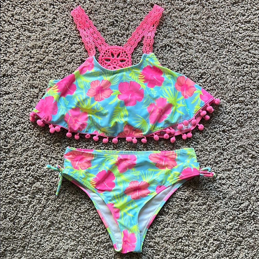 Nicole Miller Tropical Bikini Set with Yellow and Blue Accents size 10